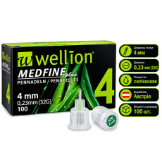 Голки Wellion MEDFINE Plus 4 мм (32G) для інсулінових шприц-ручок, 100 шт