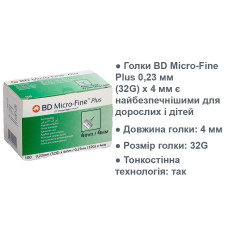 Иглы BD Micro-Fine Plus 0,23мм (32G) х 4мм, (1 шт)