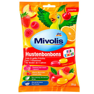 Фруктові льодяники без цукру для дітей Mivolis Hustenbons für Kinder, 75 г (27 шт.)